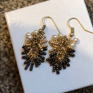 Gold and slate dangle earrings